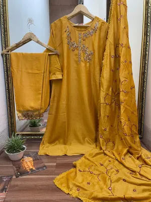 Original Delhi Boutique Stitched 3pcs _ Musterd Yellow